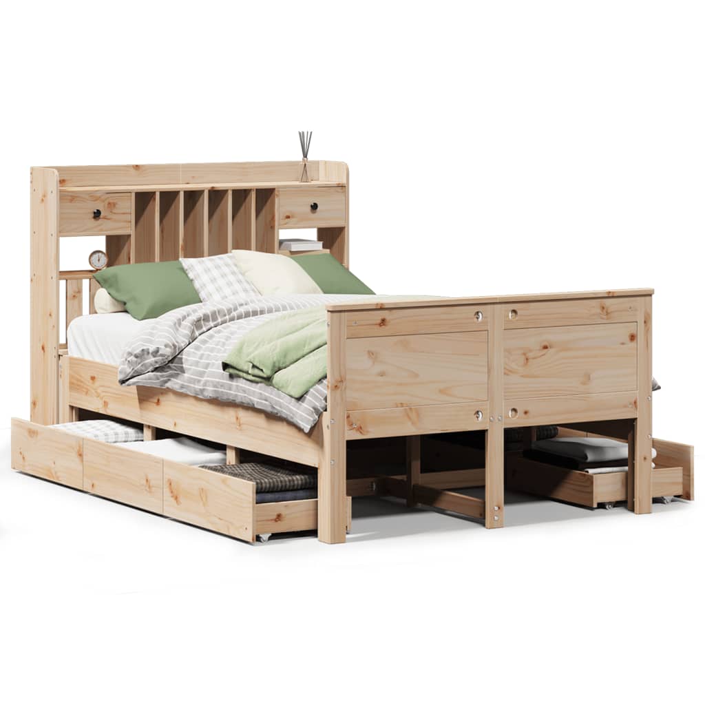 Library bed without mattress 135x190 cm solid pine wood