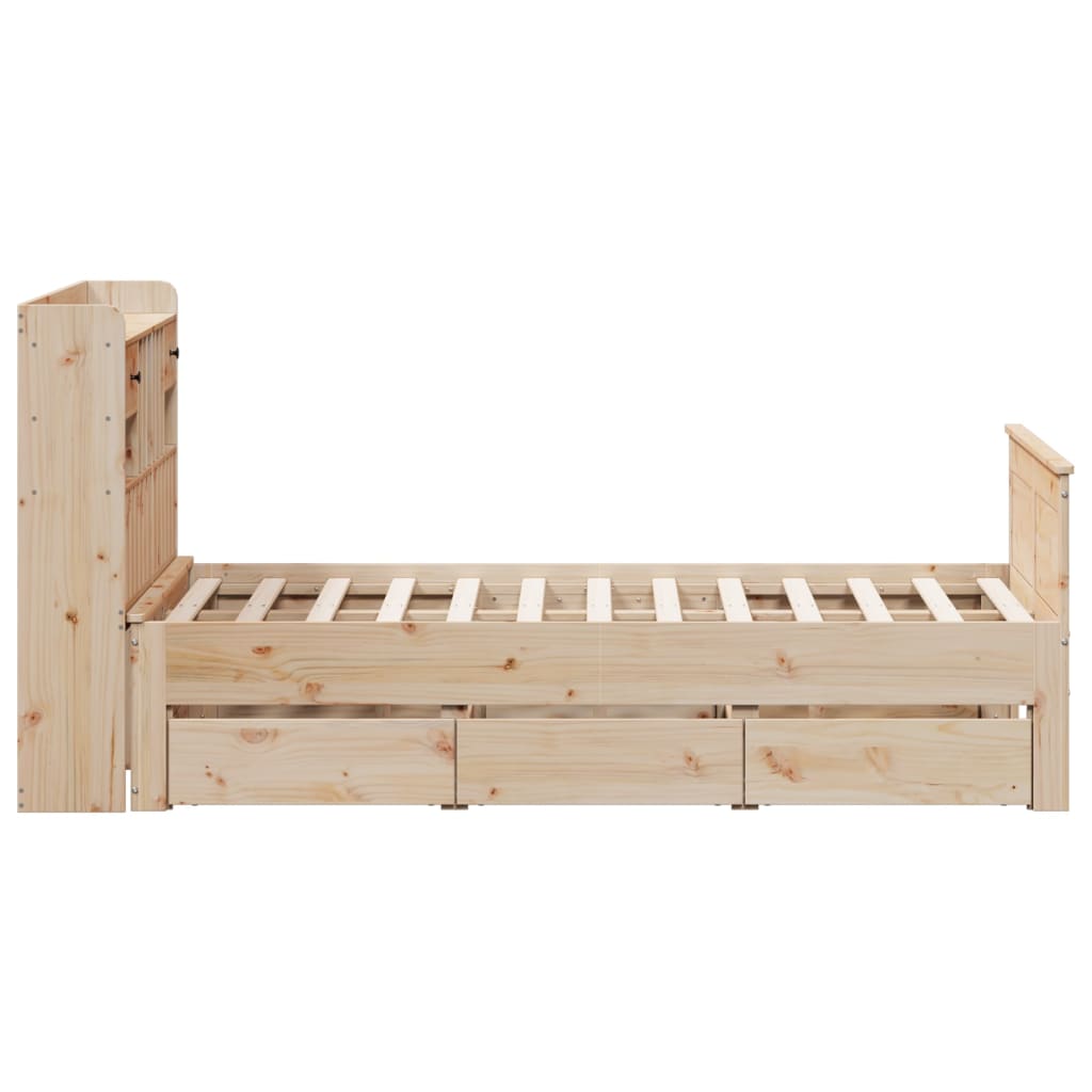 Library bed without mattress 135x190 cm solid pine wood