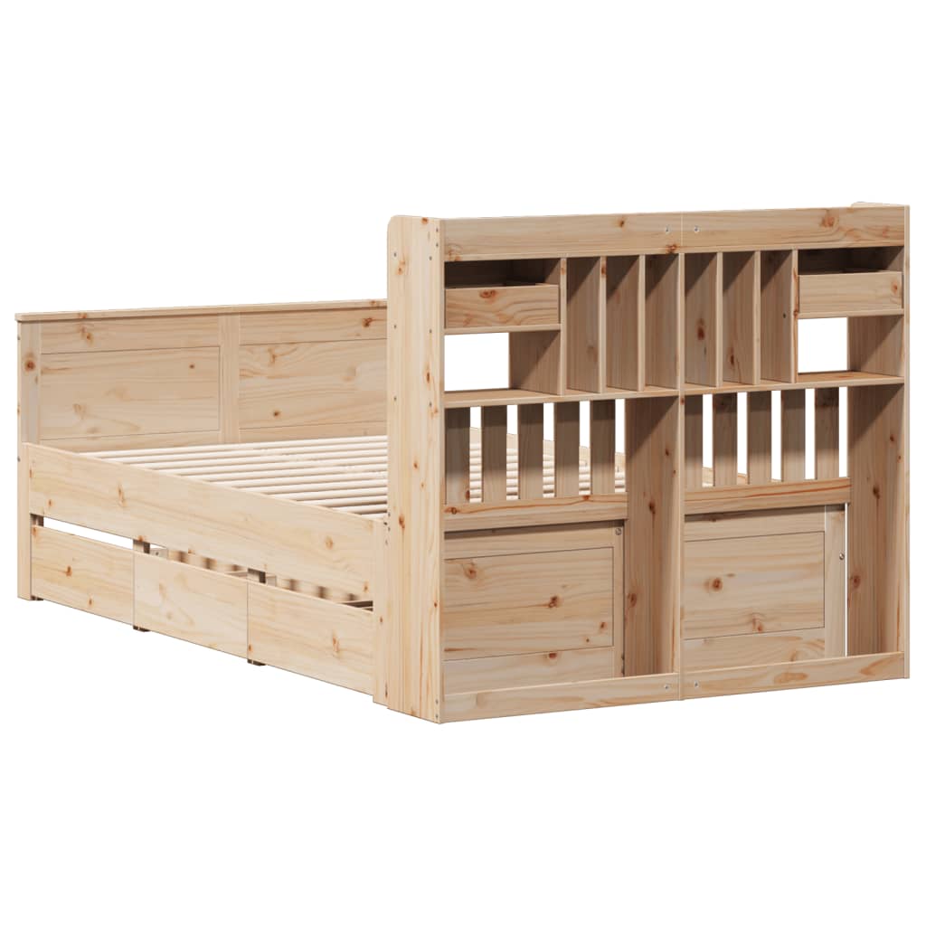 Library bed without mattress 135x190 cm solid pine wood