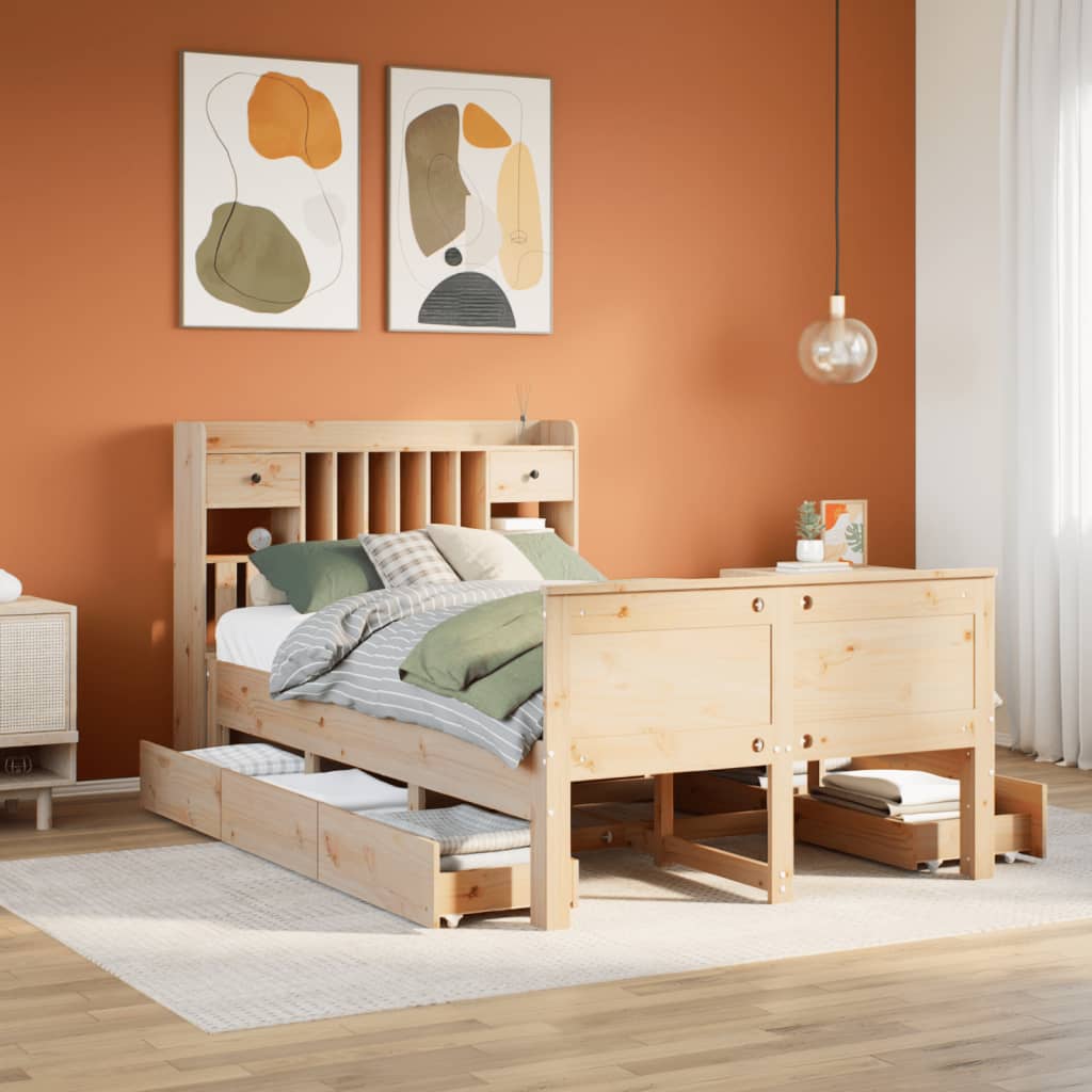 Library bed without mattress 135x190 cm solid pine wood