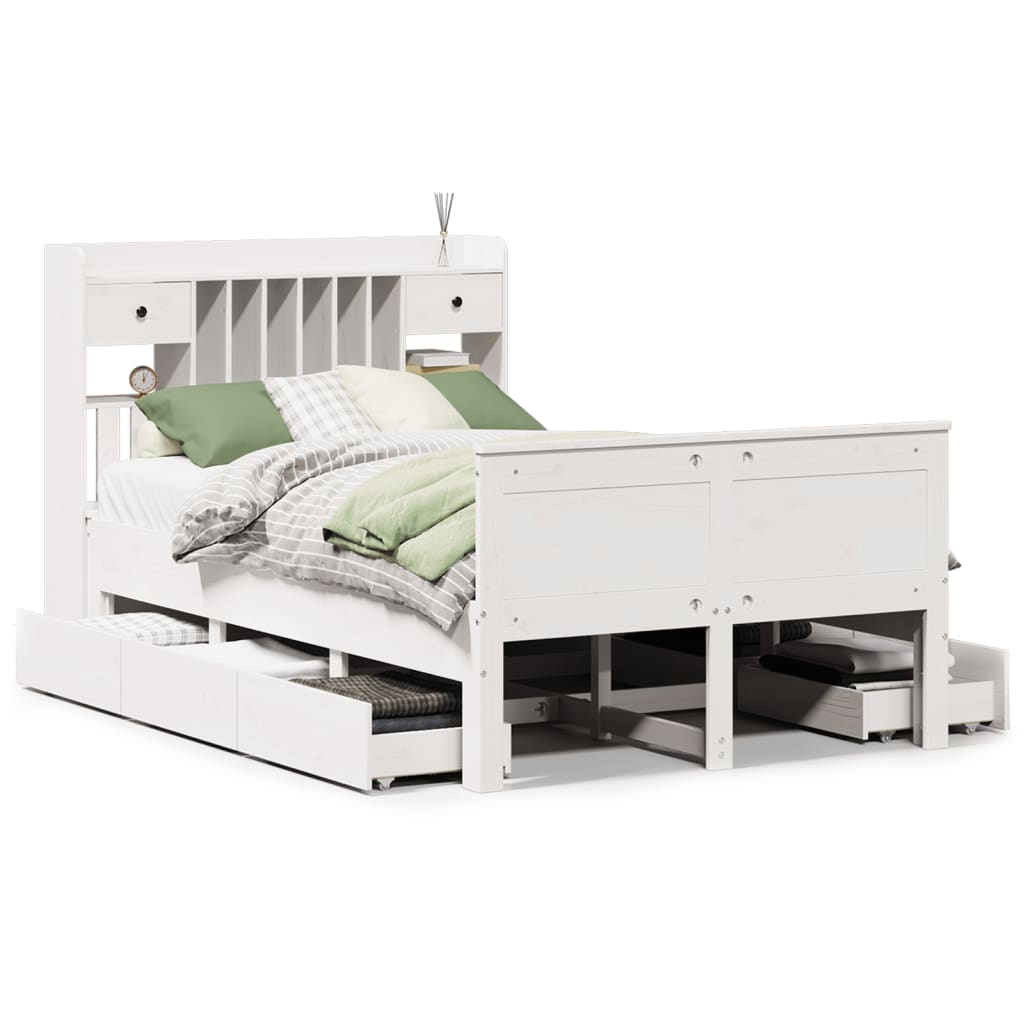 Lit bibliothèque sans matelas blanc 135x190 cm bois pin massif