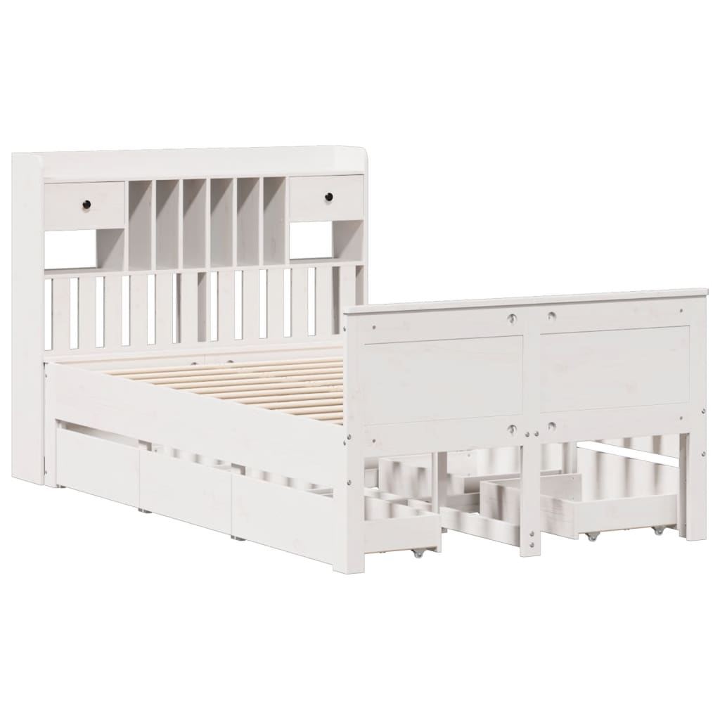 Lit bibliothèque sans matelas blanc 135x190 cm bois pin massif