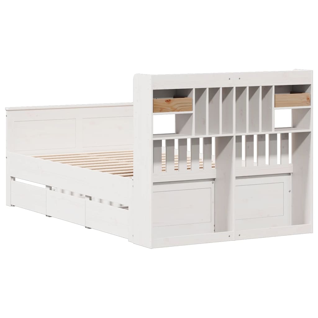 Lit bibliothèque sans matelas blanc 135x190 cm bois pin massif