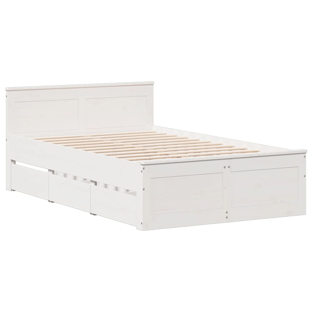 Lit bibliothèque sans matelas blanc 135x190 cm bois pin massif