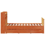 Lit bibliothèque sans matelas cire marron 135x190 cm pin massif