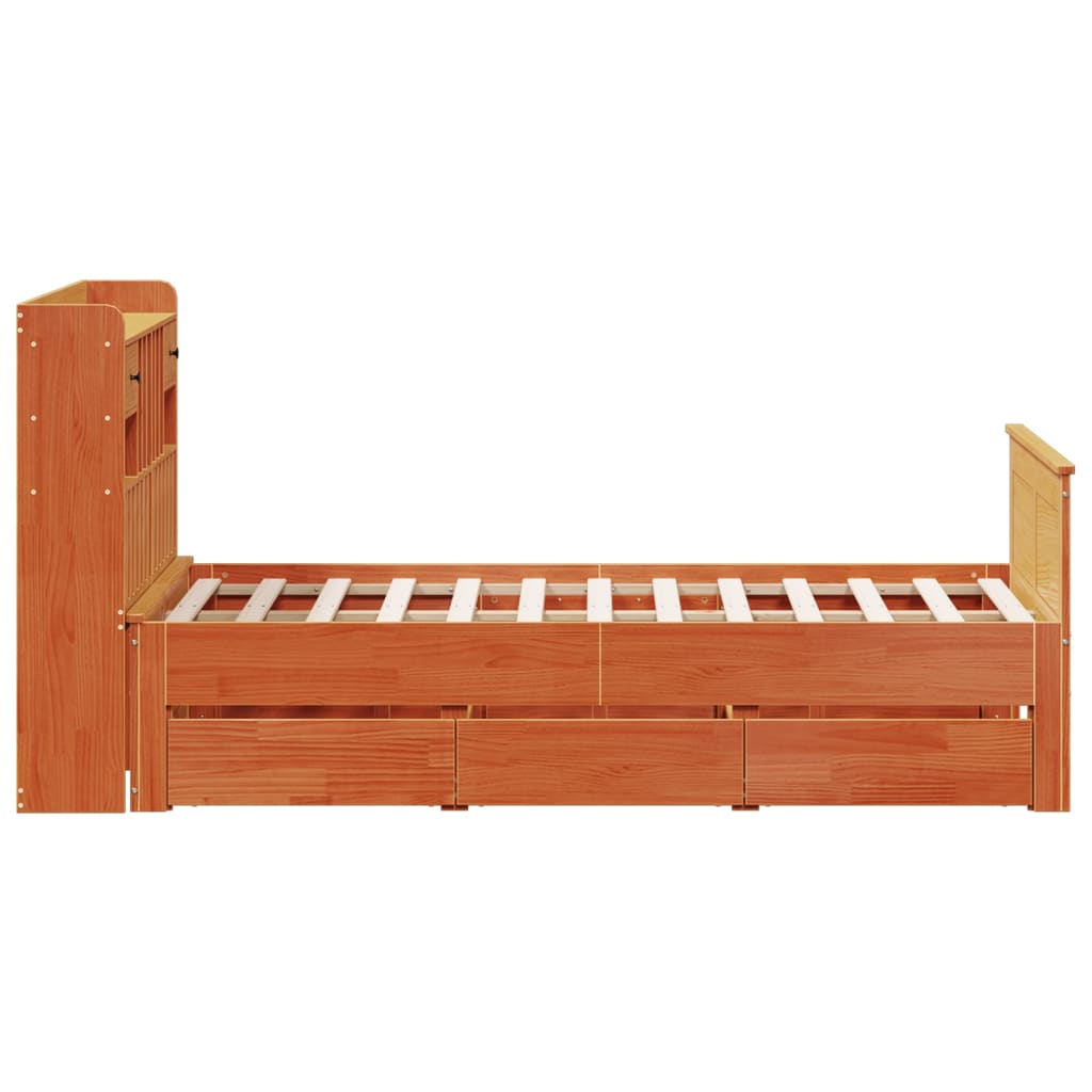 Bookcase bed without brown wax mattress 120x190cm solid pine