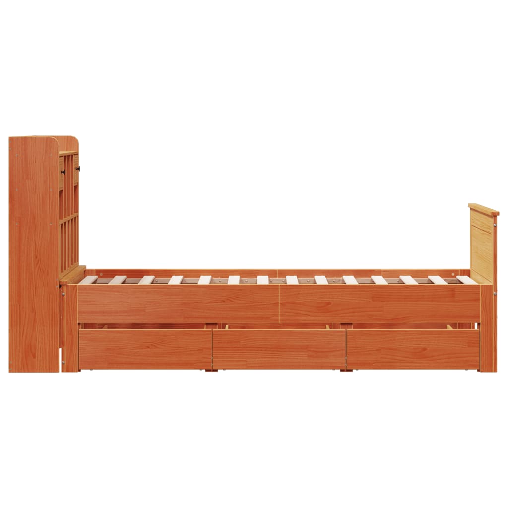 Lit bibliothèque sans matelas cire marron 90x190 cm pin massif