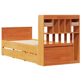 Lit bibliothèque sans matelas cire marron 90x190 cm pin massif