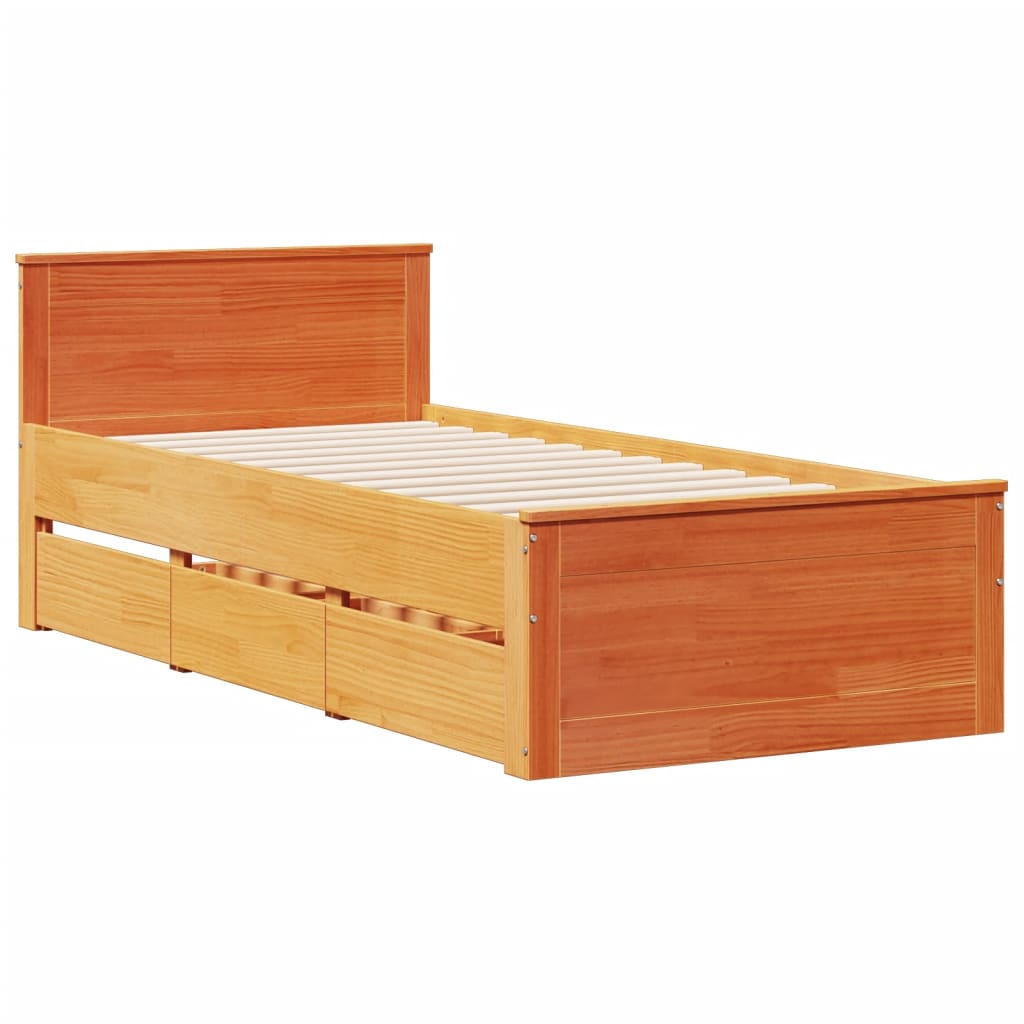 Lit bibliothèque sans matelas cire marron 90x190 cm pin massif