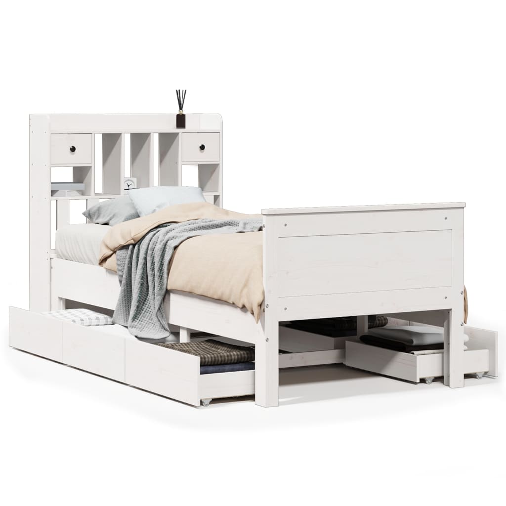 White library bed without mattress 75x190cm solid pine wood