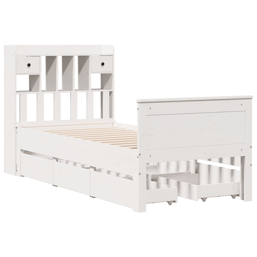 White library bed without mattress 75x190cm solid pine wood