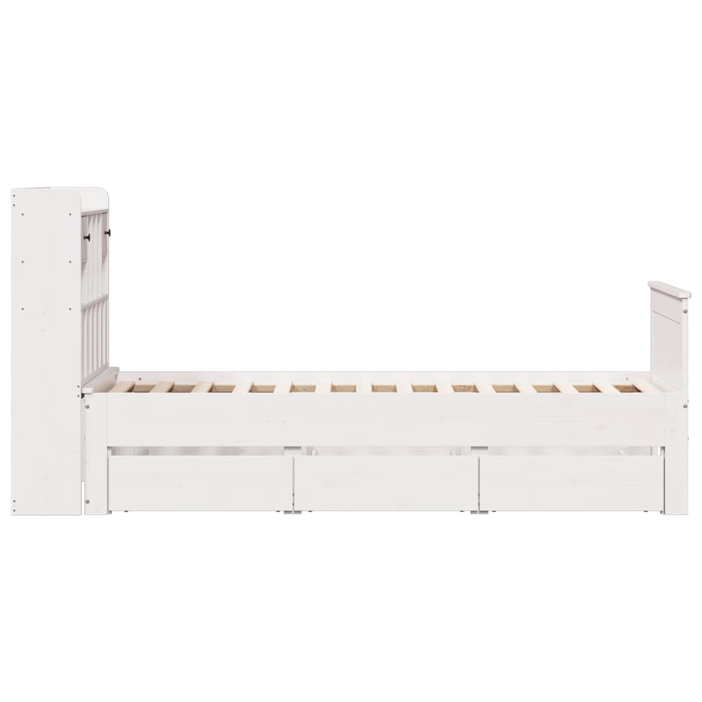 White library bed without mattress 75x190cm solid pine wood