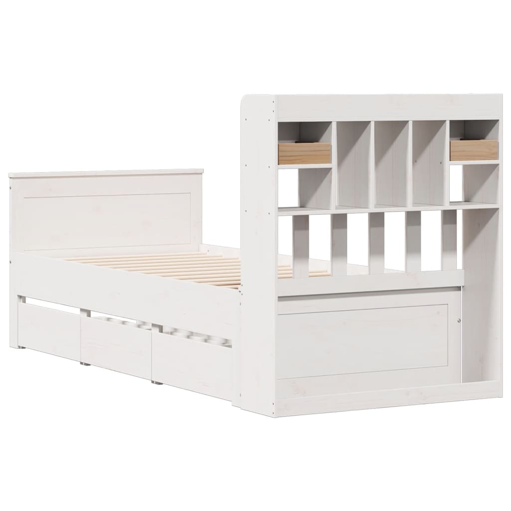 White library bed without mattress 75x190cm solid pine wood