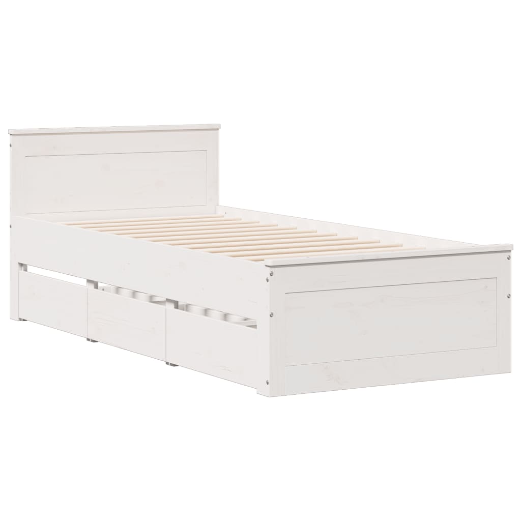 White library bed without mattress 75x190cm solid pine wood