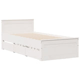 White library bed without mattress 75x190cm solid pine wood