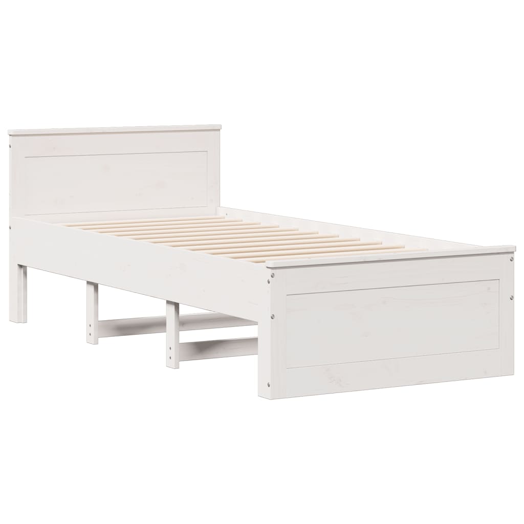 White library bed without mattress 75x190cm solid pine wood