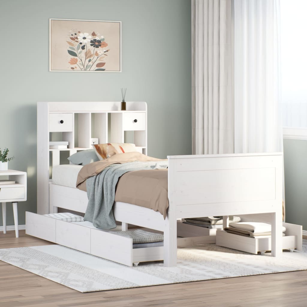 White library bed without mattress 75x190cm solid pine wood