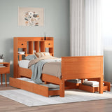 Bookcase bed without brown wax mattress 75x190 cm solid pine