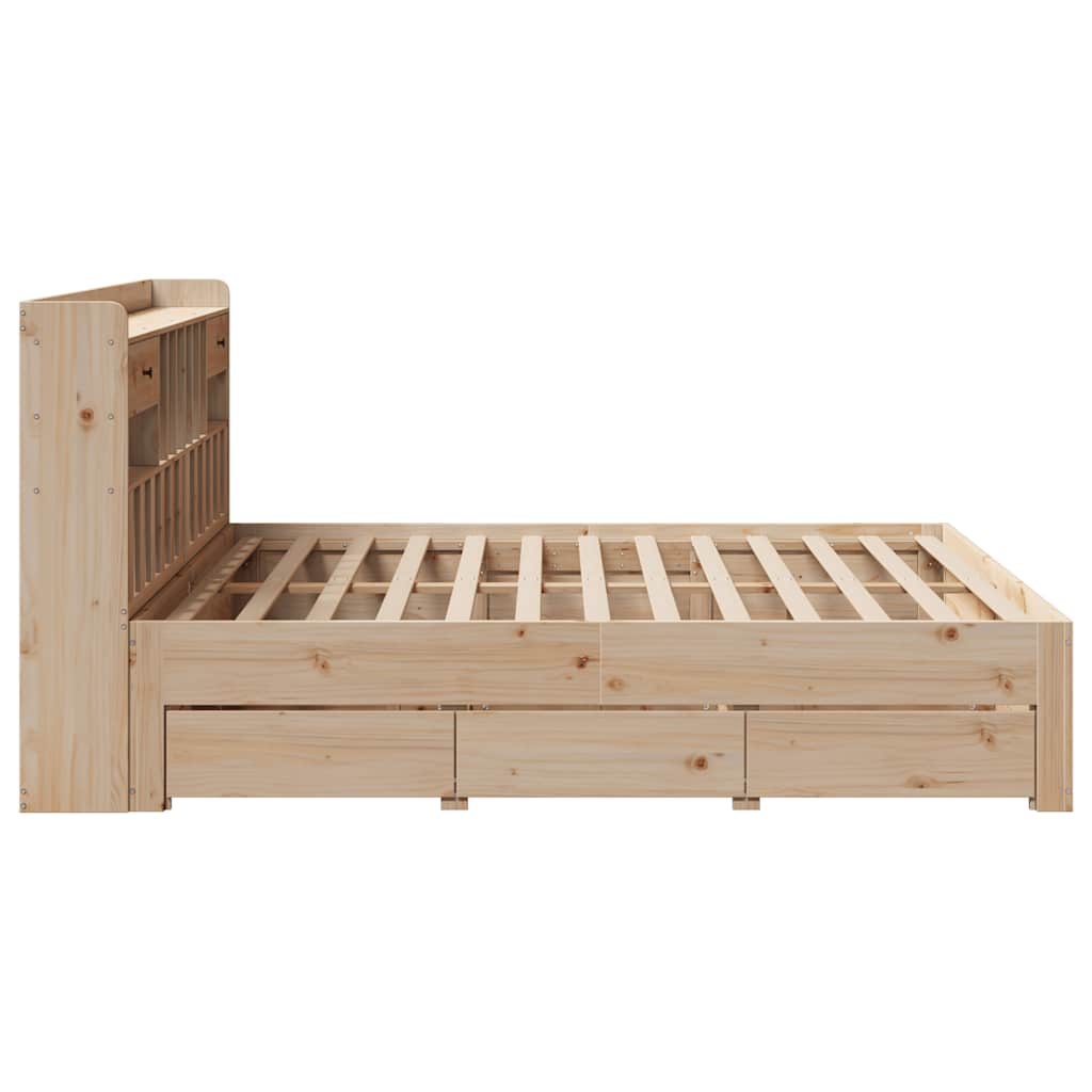 Lit bibliothèque sans matelas 200x200 cm bois massif de pin