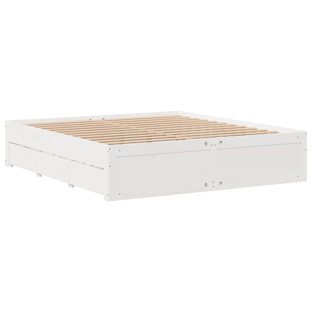 Lit bibliothèque sans matelas blanc 200x200 cm bois pin massif