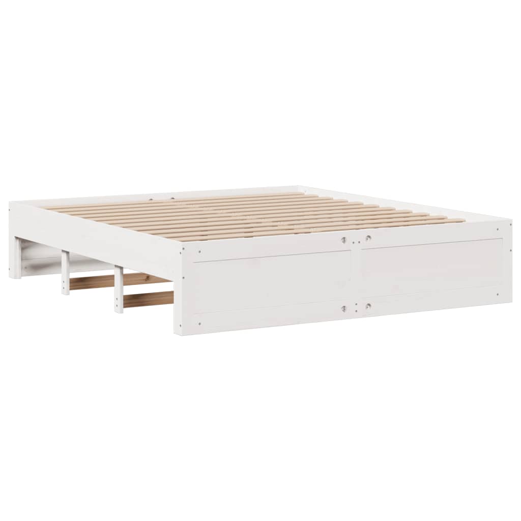 Lit bibliothèque sans matelas blanc 200x200 cm bois pin massif