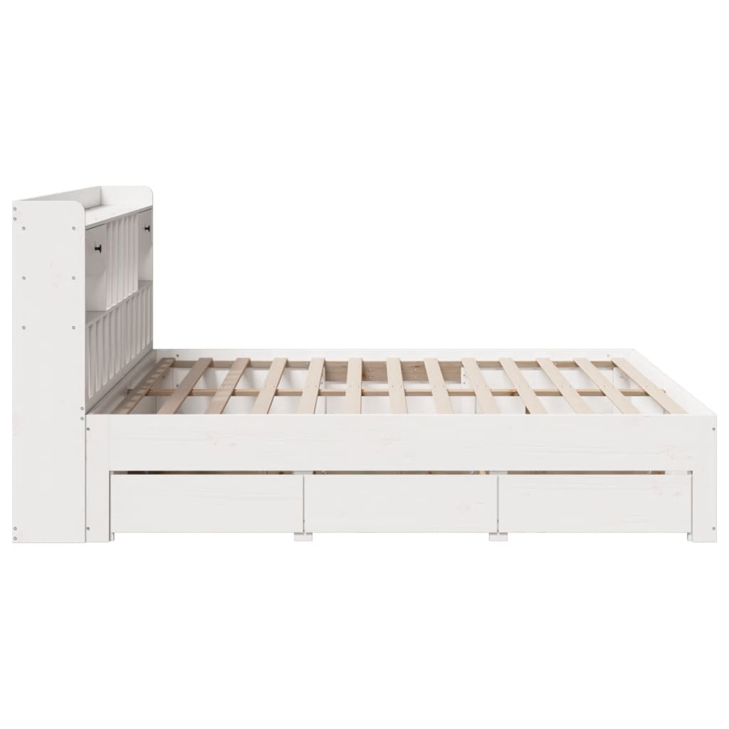 Lit bibliothèque sans matelas blanc 200x200 cm bois pin massif