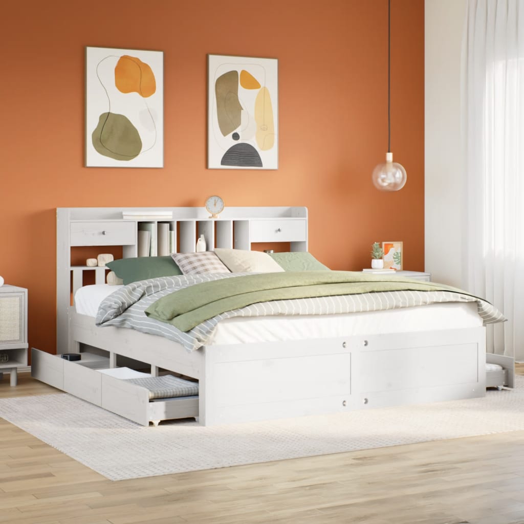 White library bed without mattress 180x200 cm solid pine wood