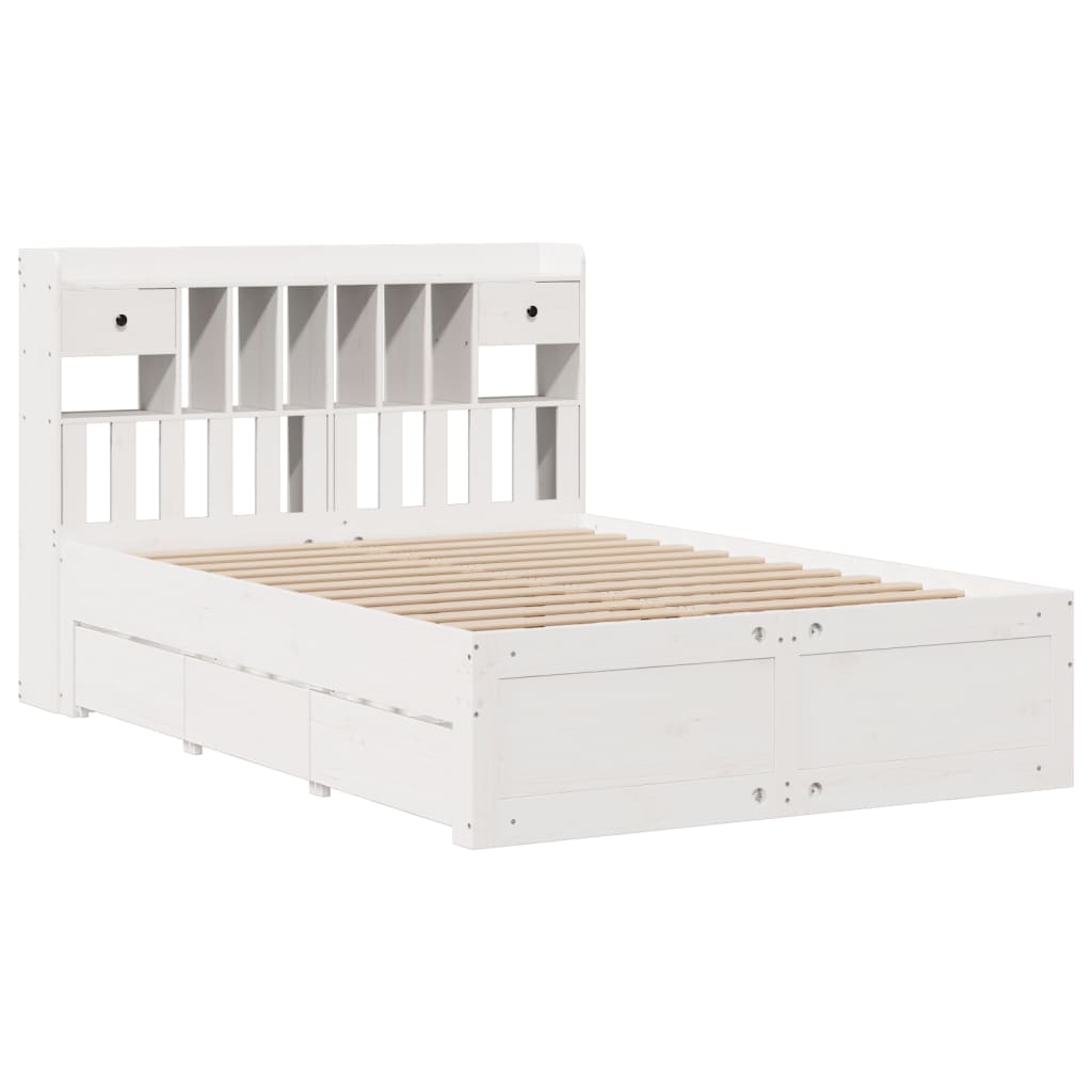 Lit bibliothèque sans matelas blanc 150x200 cm bois pin massif