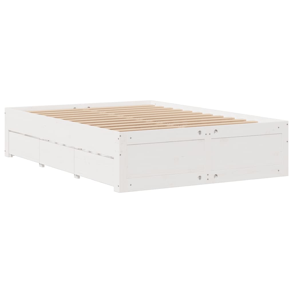 Lit bibliothèque sans matelas blanc 150x200 cm bois pin massif