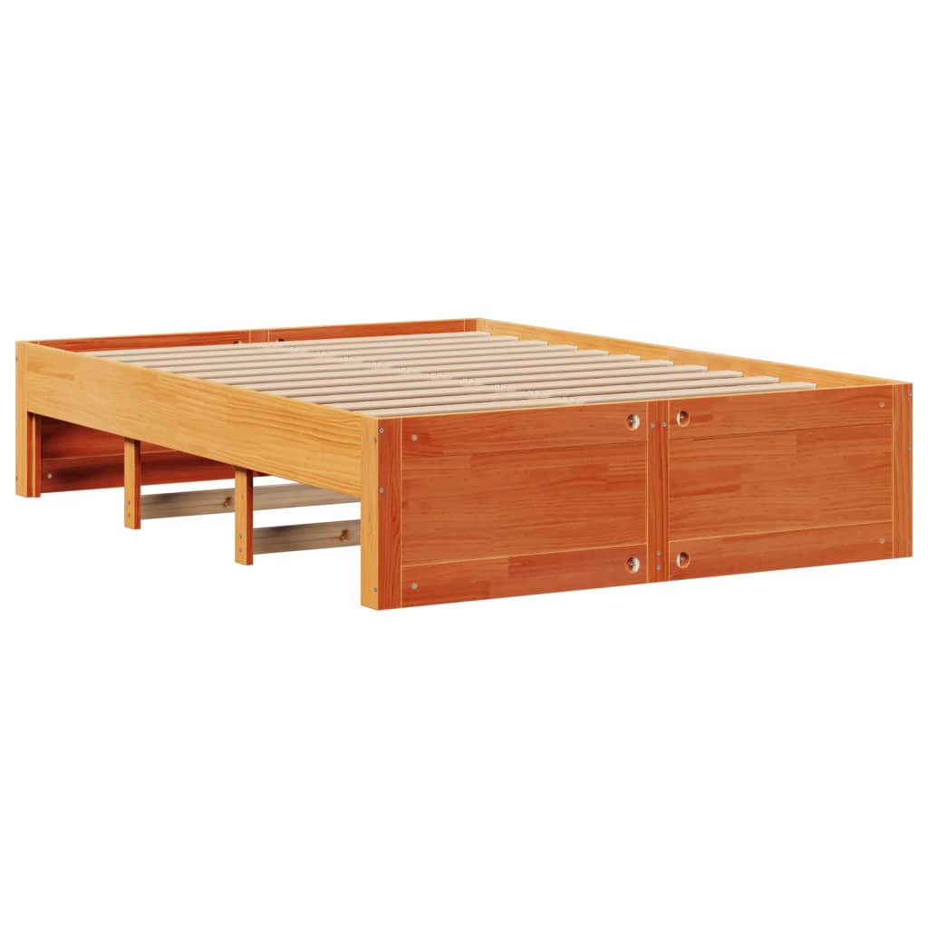 Library bed without brown wax mattress 140x200 cm solid pine