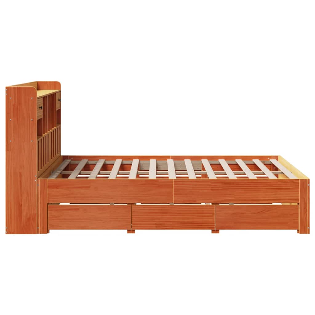 Library bed without brown wax mattress 140x200 cm solid pine