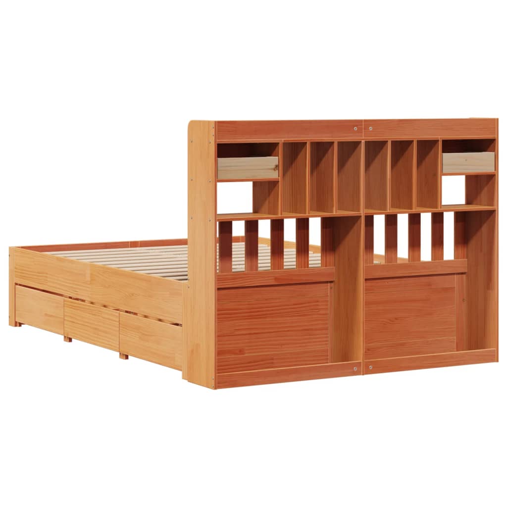 Library bed without brown wax mattress 140x200 cm solid pine