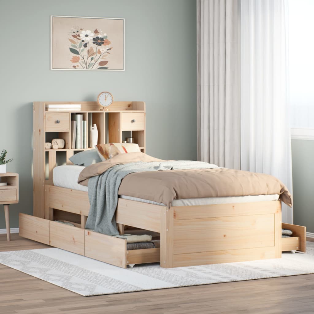 Library bed without mattress 100x200 cm solid pine wood