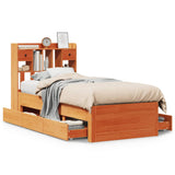 Library bed without brown wax mattress 90x200 cm solid pine