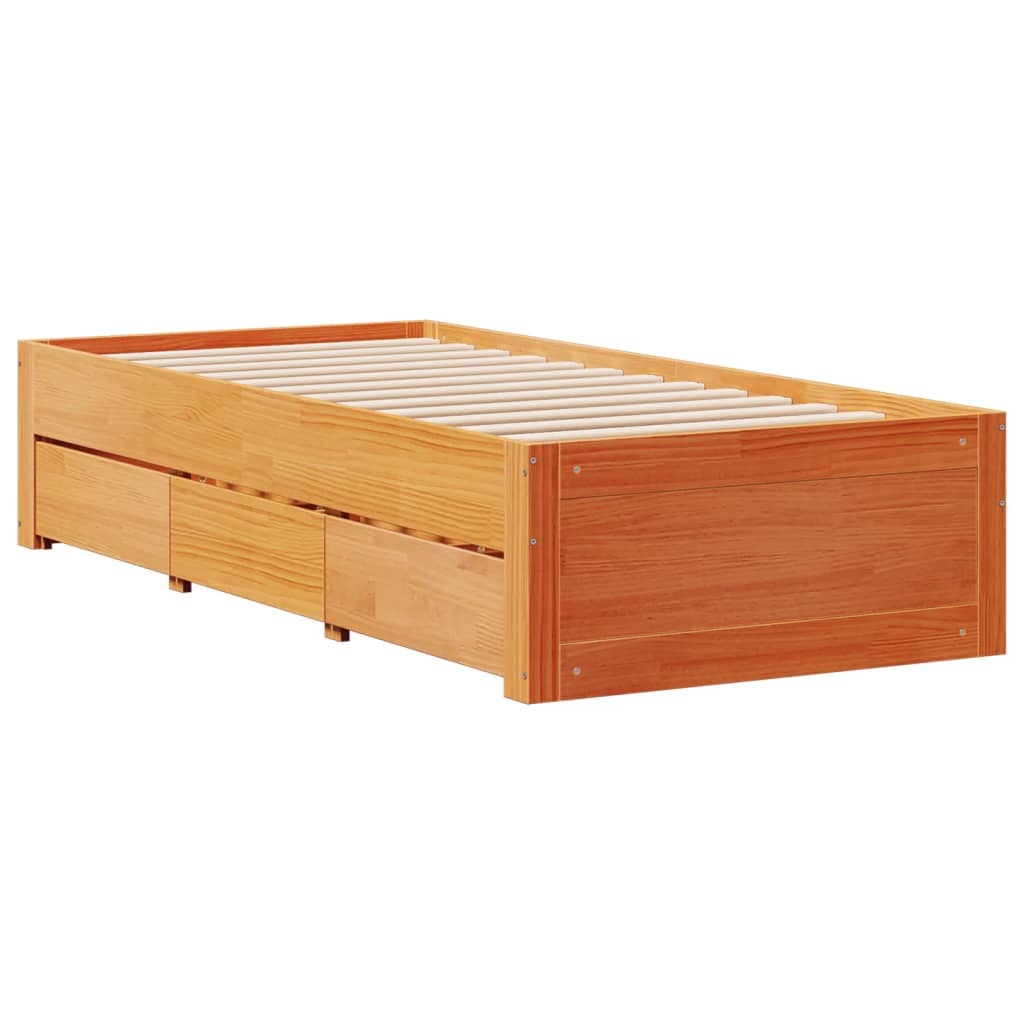 Library bed without brown wax mattress 90x200 cm solid pine