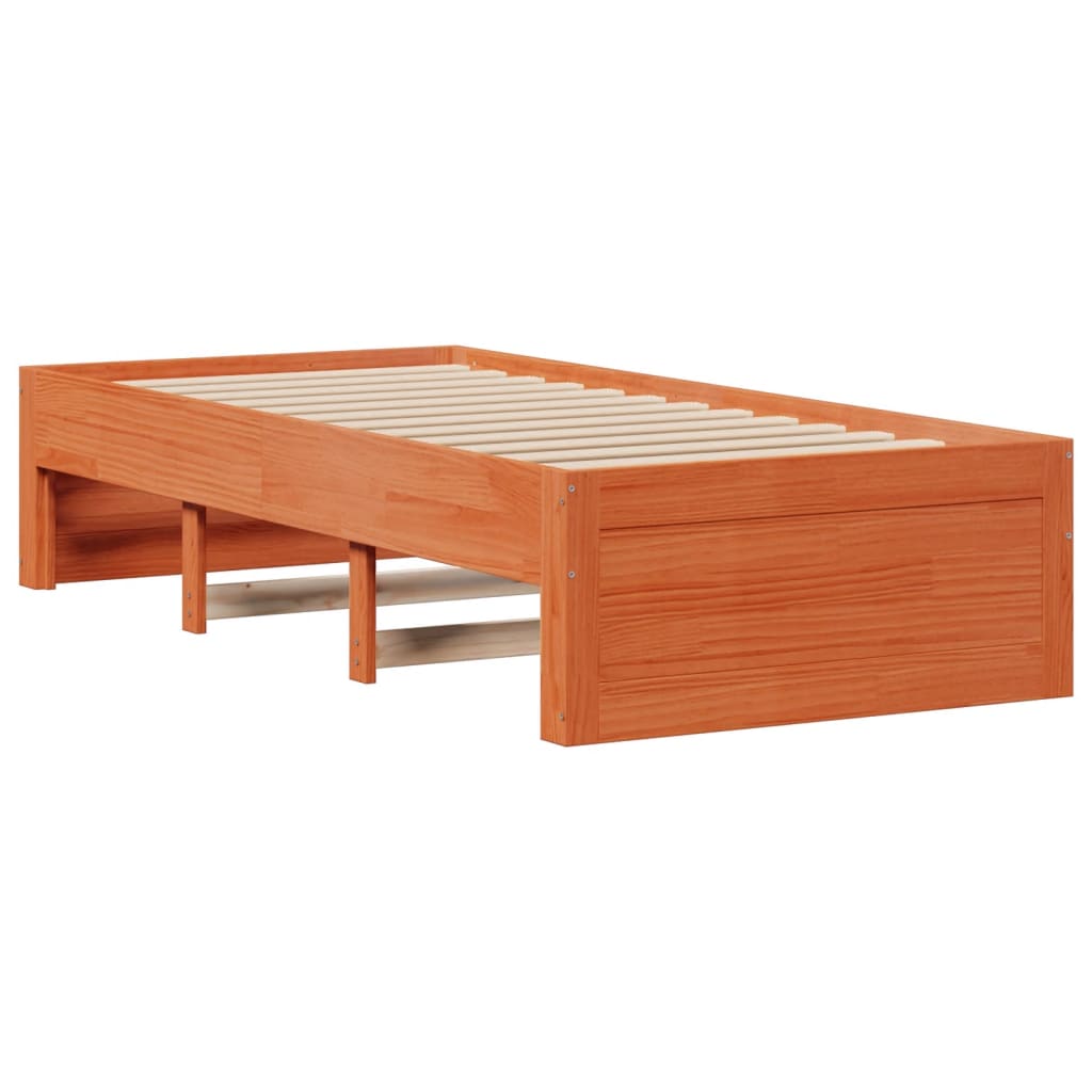 Library bed without brown wax mattress 90x200 cm solid pine