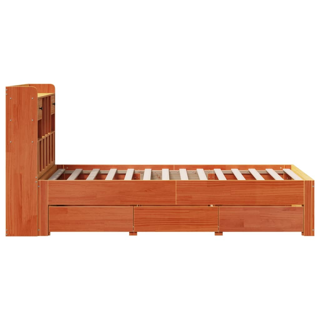 Library bed without brown wax mattress 90x200 cm solid pine