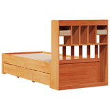 Library bed without brown wax mattress 90x200 cm solid pine