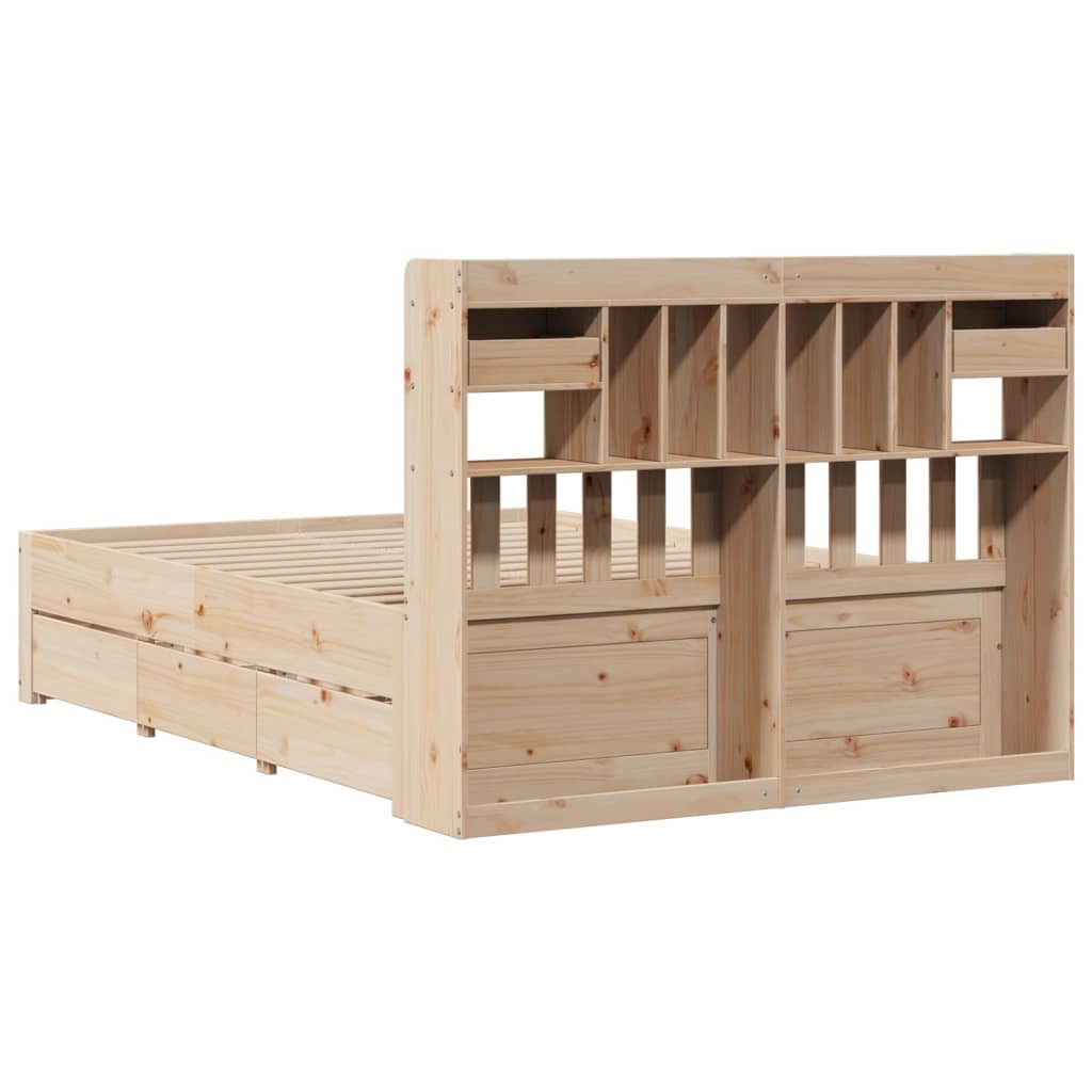 Bookcase bed without mattress 140x190 cm solid pine wood