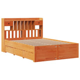 Lit bibliothèque sans matelas cire marron 140x190 cm pin massif