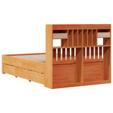 Bookcase bed without brown wax mattress 135x190 cm solid pine