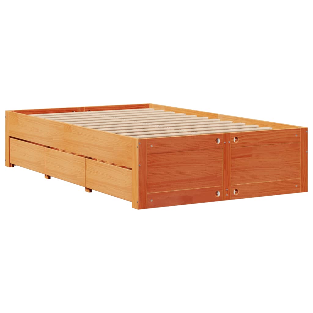 Bookcase bed without brown wax mattress 120x190cm solid pine