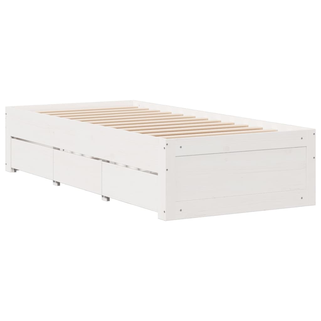 White library bed without mattress 75x190cm solid pine wood