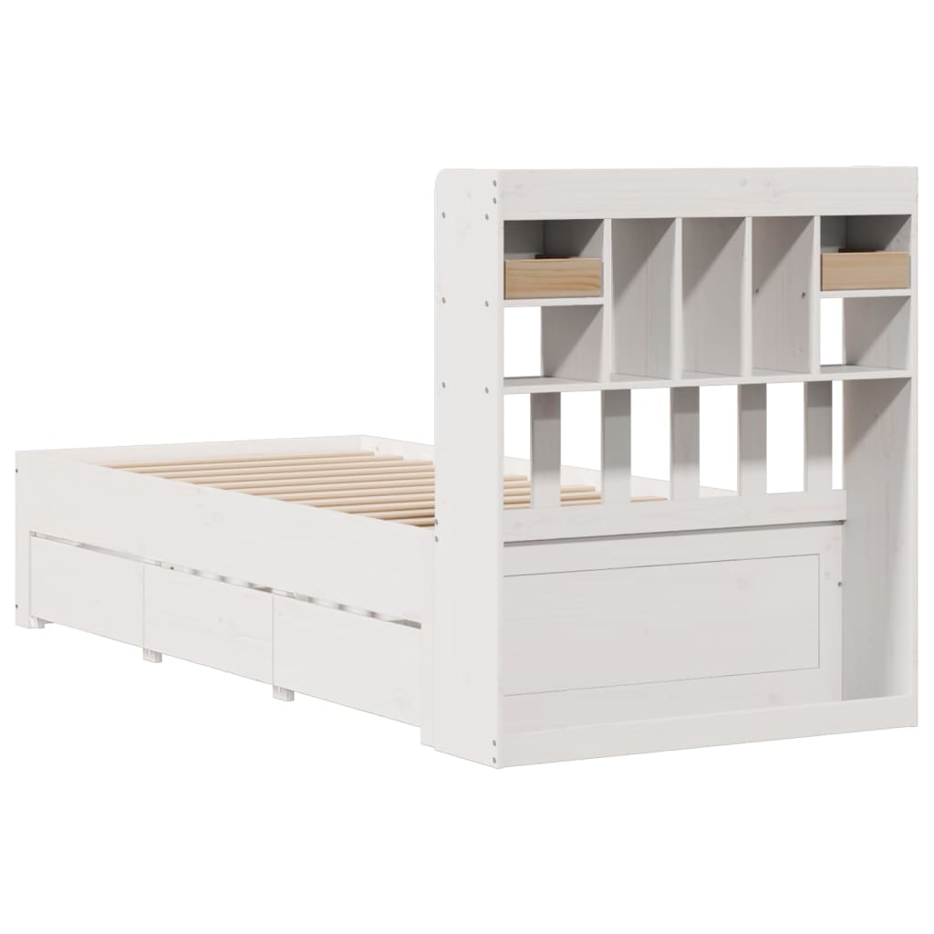 White library bed without mattress 75x190cm solid pine wood