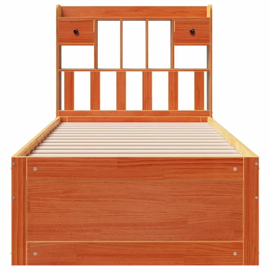 Lit bibliothèque sans matelas cire marron 75x190 cm pin massif