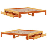 Bed frame without mattress brown wax 180x200cm solid pine wood