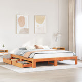 Bed frame without mattress brown wax 180x200cm solid pine wood