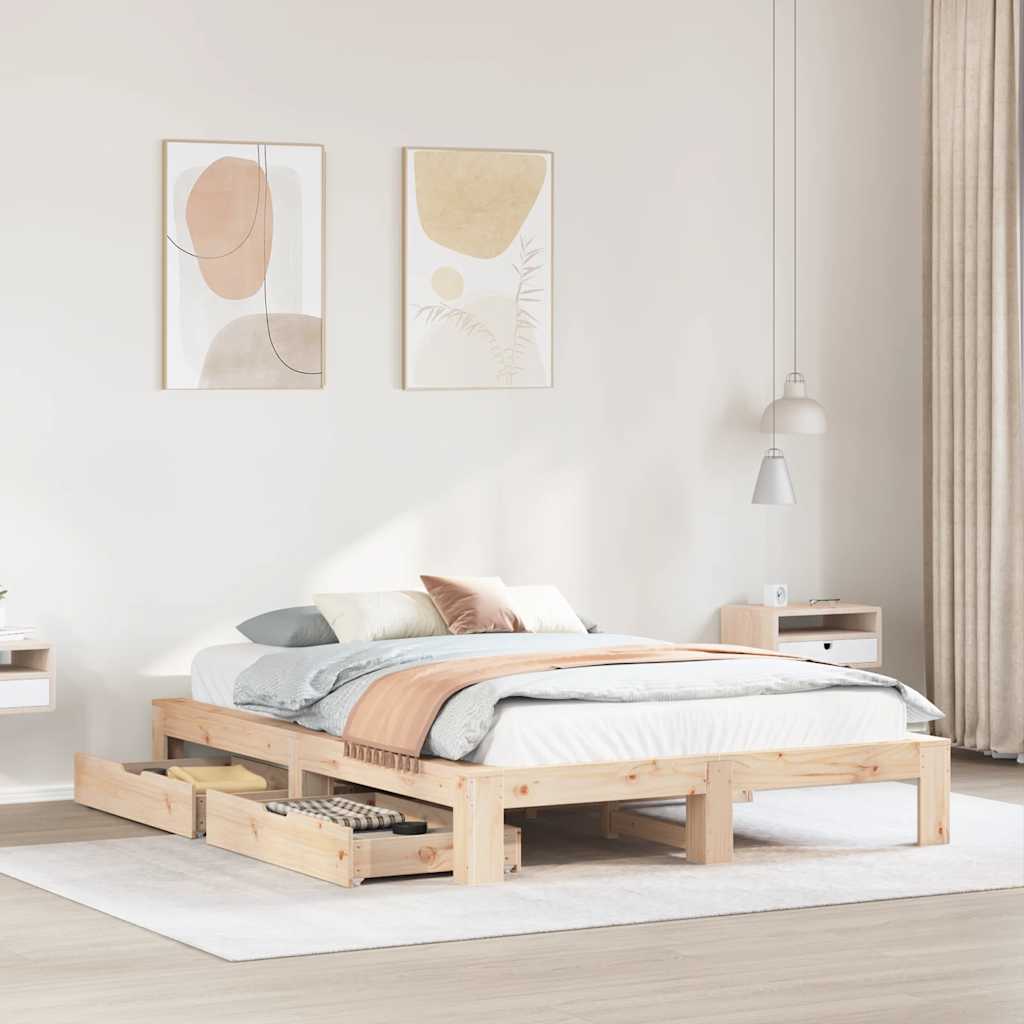 Bed frame without mattress 150x200 cm solid pine wood