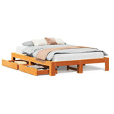 Bed frame without mattress brown wax 150x200cm solid pine wood