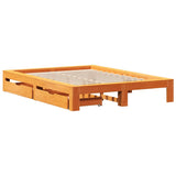 Bed frame without mattress brown wax 150x200cm solid pine wood